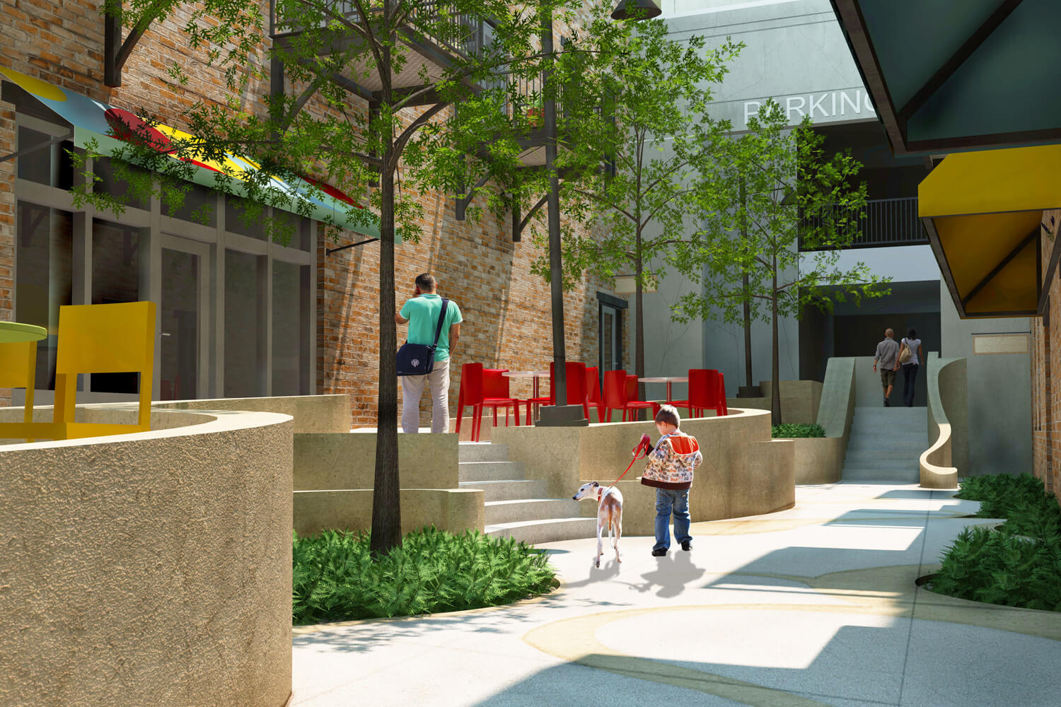 Dexter Alley Park Designed by Foshee Architecture - Exterior View at Center Steps