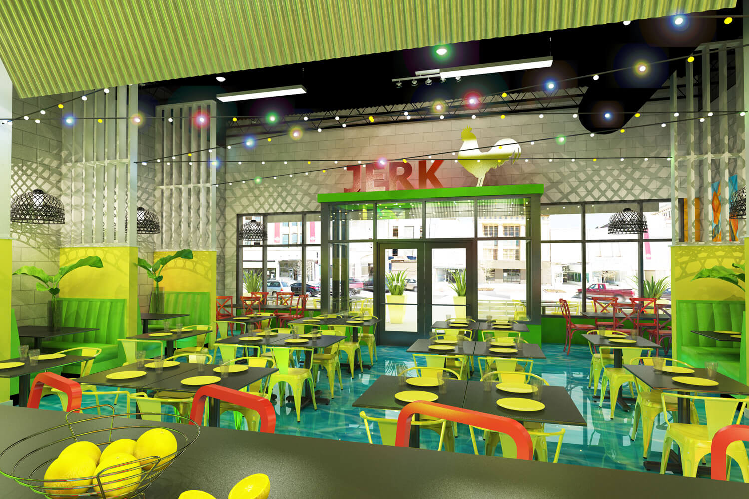 Island Delight Restaurant Designed by Foshee Architecture - Artist Depiction and Rendering of Interior of Seating Area
