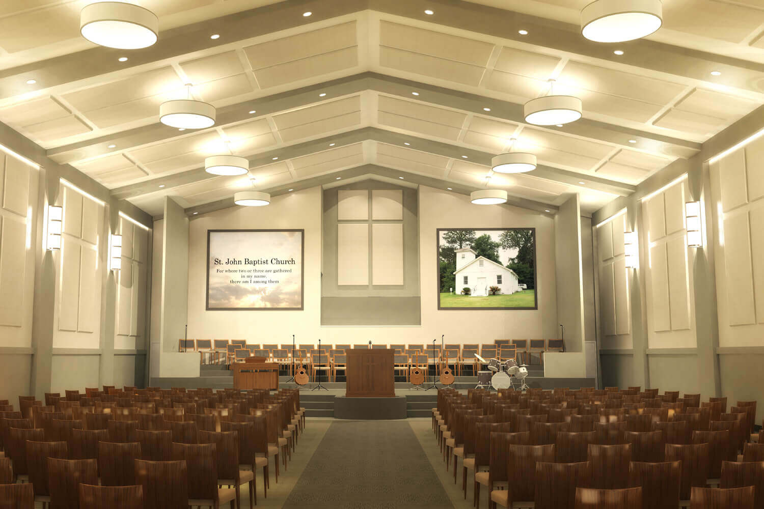 St. John Baptist Church Designed by Foshee Architecture - Artist Depiction and Rendering of the New Worship Hall and Sanctuary