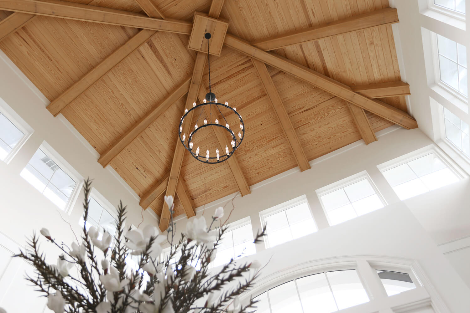 The Morgan Apartments Clubhouse Designed by Foshee Architecture - Interior view of the Wood Tower Ceiling
