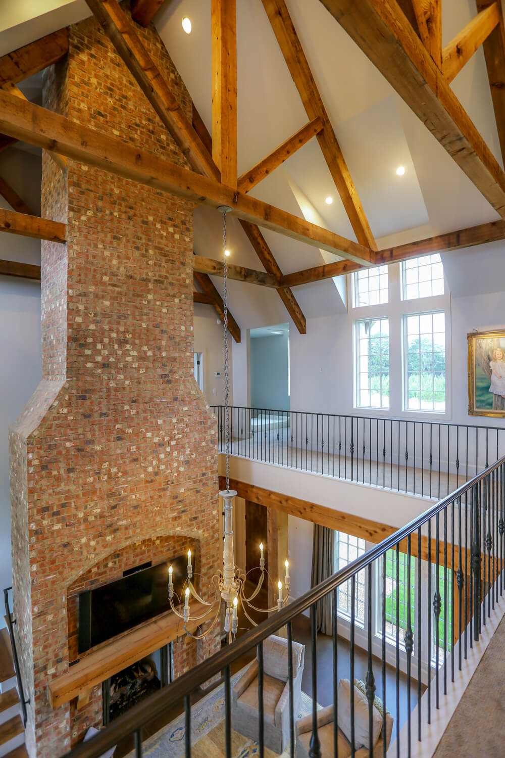 Private Residence - Wood Trusses at Fireplace - Designed by Foshee Architecture