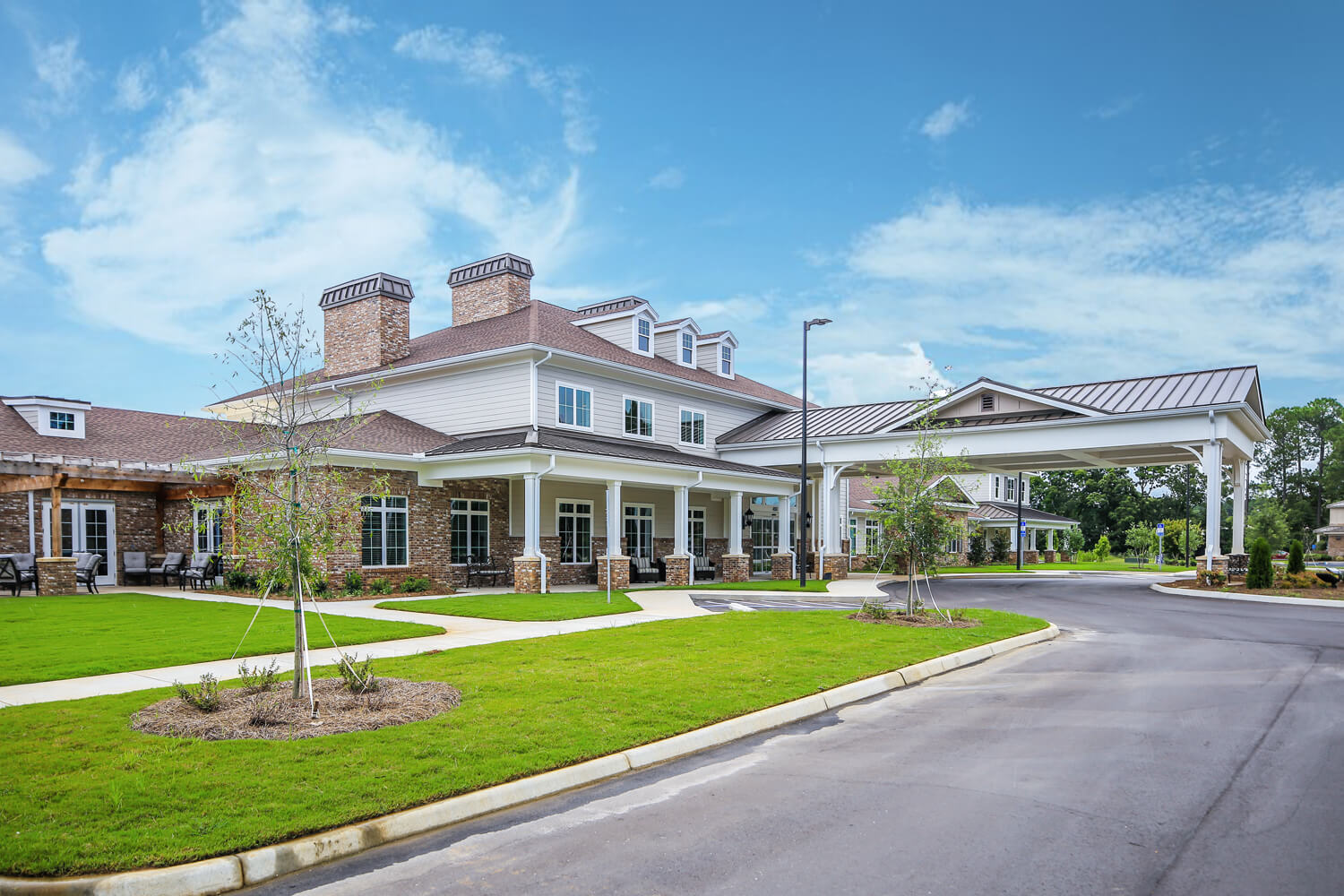 Grand South Senior Living - Exterior Entrance - Designed by Foshee Architecture