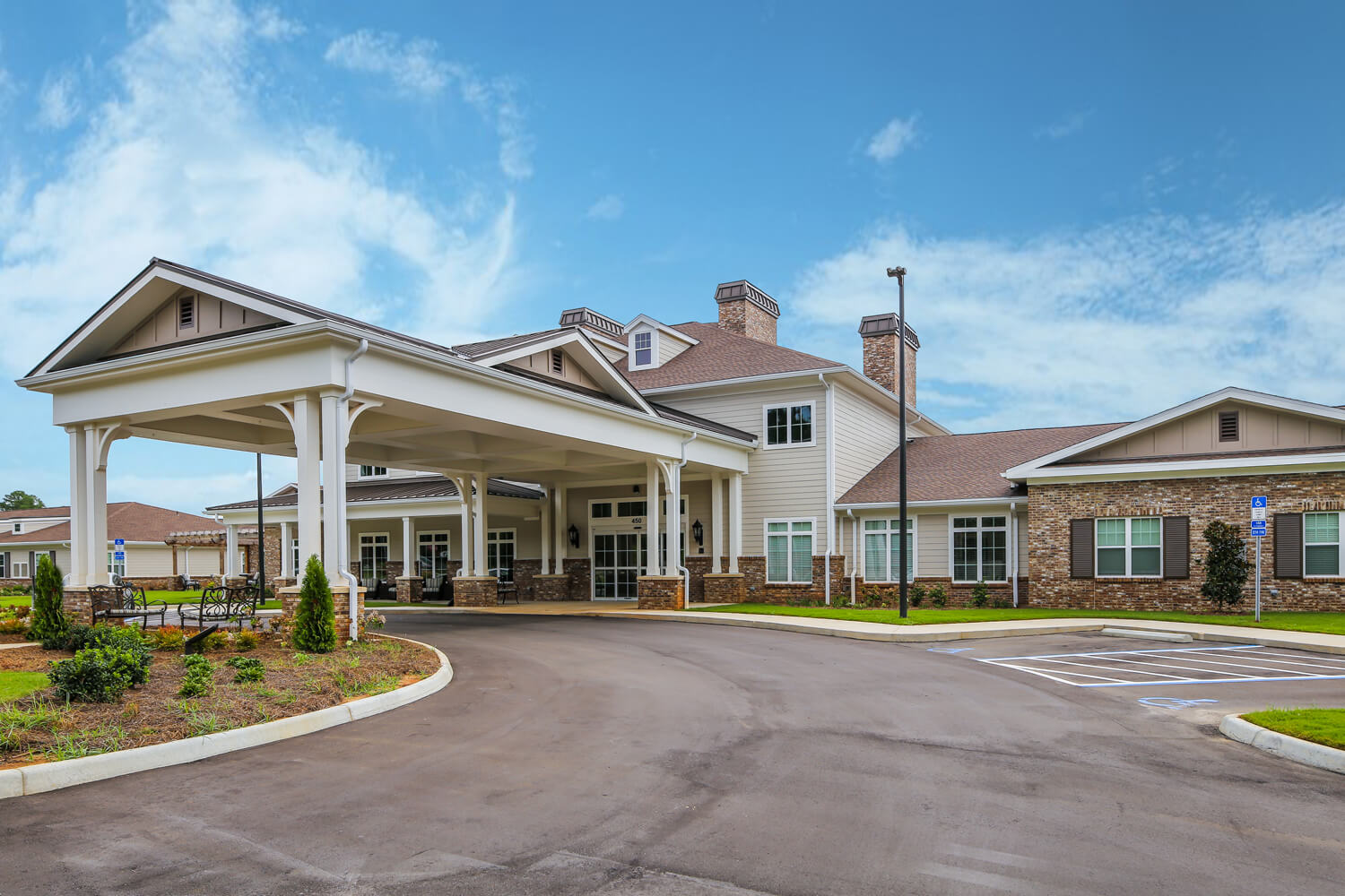 Grand South Senior Living - Covered Drop Off - Designed by Foshee Architecture